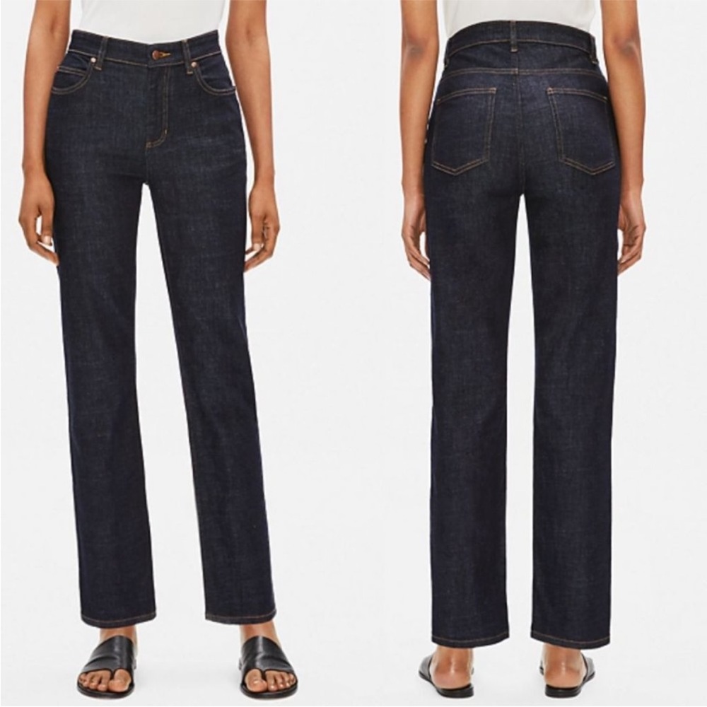 Eileen Fisher Cotton Stretch Denim Straight Jean 18 f19bd Easy Fit Ankle Length